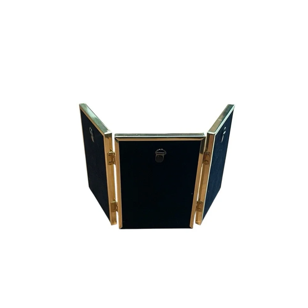 Vintage Gold Metal Tri-Fold Picture Frame | Holds Three 3x5 Photos | Minimalist